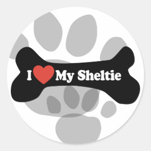Sticker Rond I Love My Sheltie - Chien Bone