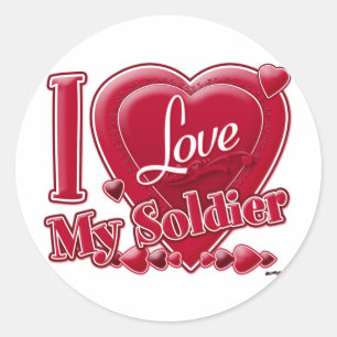 Sticker Rond I Love My Soldier rouge - coeur