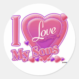 Sticker Rond I Love My Sons rose/violet - coeur