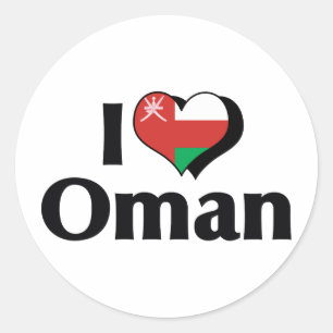 Sticker Rond I Love Oman Flag