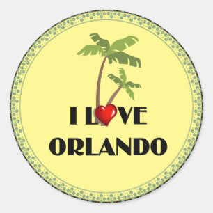 Sticker Rond I Love Orlando, design tropical
