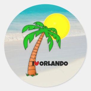Sticker Rond I Love Orlando, design tropical,