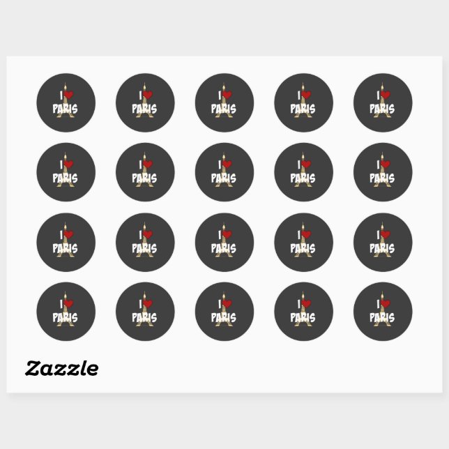 Sticker Rond I Love Paris (Feuille)