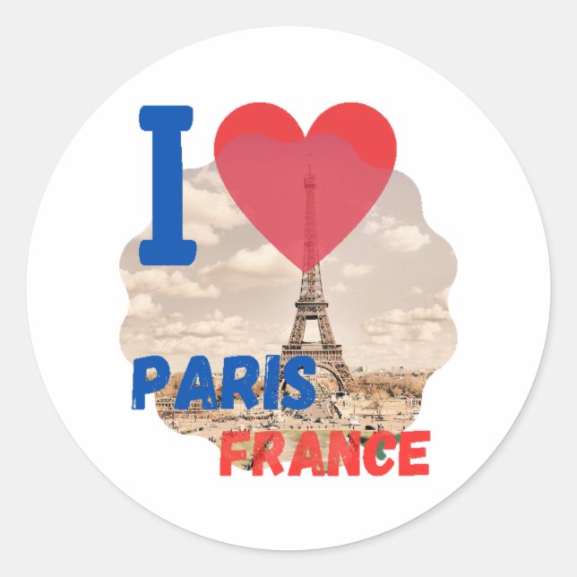 Sticker Rond I love Paris France, Croissant, Psg, Baguette (Devant)