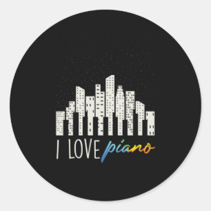 Sticker Rond I Love Piano Music Notes Piano Keyboards Musicien