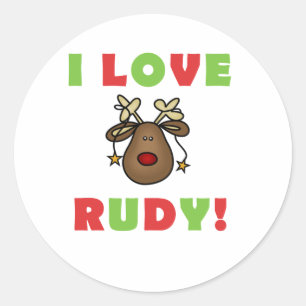 Sticker Rond I Love Rudy Reindeer Holidays