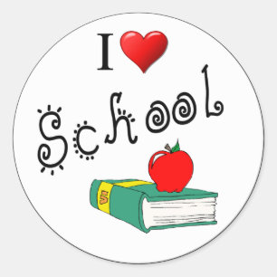 Sticker Rond I Love School Heart Books