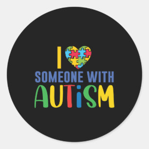 Sticker Rond I Love Someone With Autism Heart Puzzle Piece