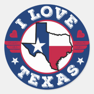 Sticker Rond I Love Texas State Map and Flag