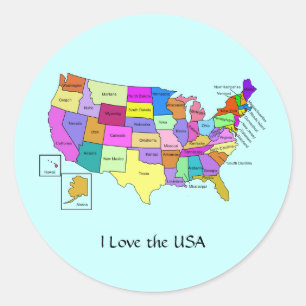 Sticker Rond I Love the USA, United States map