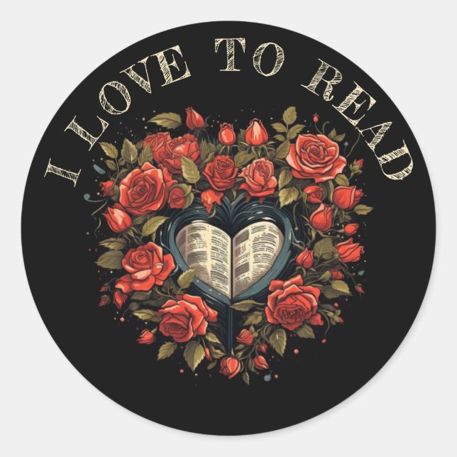 Sticker Rond I Love to Read : Rose, Coeur & Livre (Devant)
