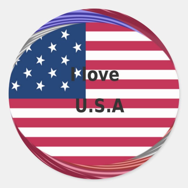 Sticker Rond I Love U.S.A. Swirl : Patriotic Heart Art Imprimer (Devant)