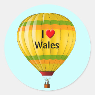 Sticker Rond I Love Wales montgolfière
