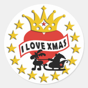 Sticker Rond I LOVE Xmas + votre arrière - plan