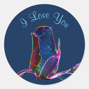 Sticker Rond I Love You Abstrait Rosebud Flower Art
