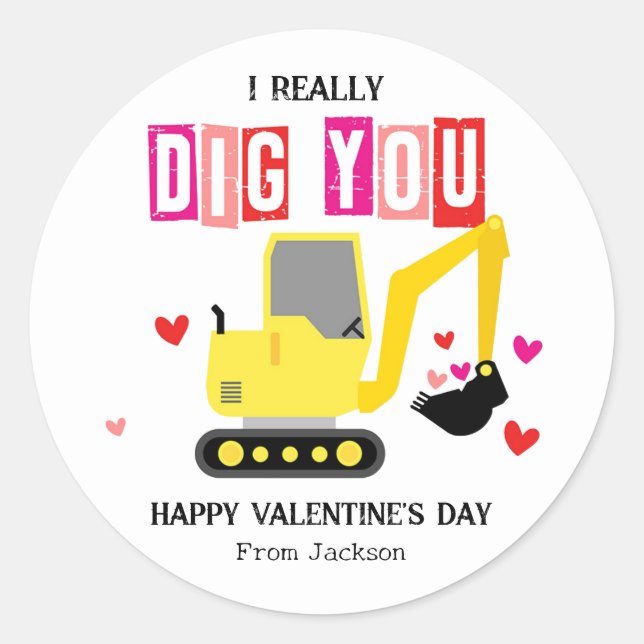 Sticker Rond I Really Dig You Classroom Valentine's Day (Devant)
