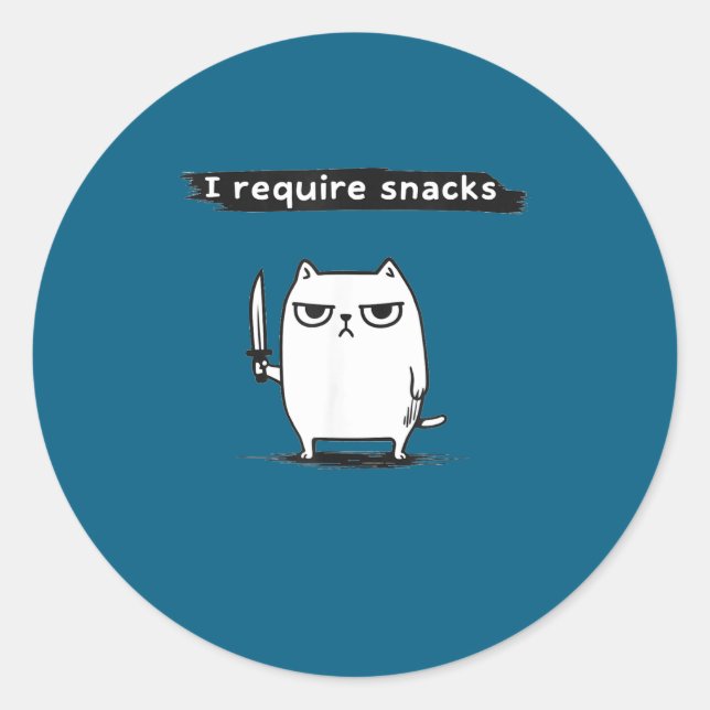 Sticker Rond I Require Snacks Angry Cat Funny Meme  (Devant)