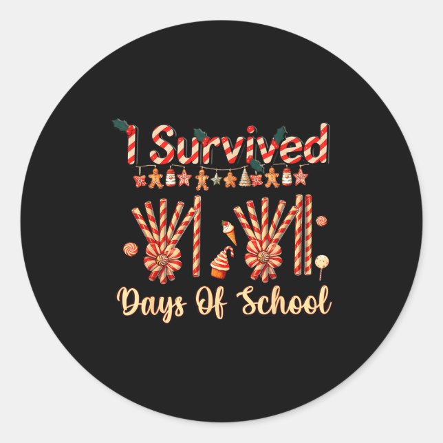 Sticker Rond I Survived 67 Days Of School Christmas Teacher Can (Devant)