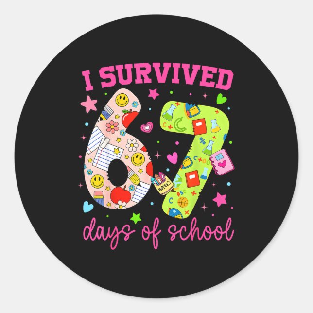Sticker Rond I Survived 67 Days Of School Funny Camouflage Boy  (Devant)