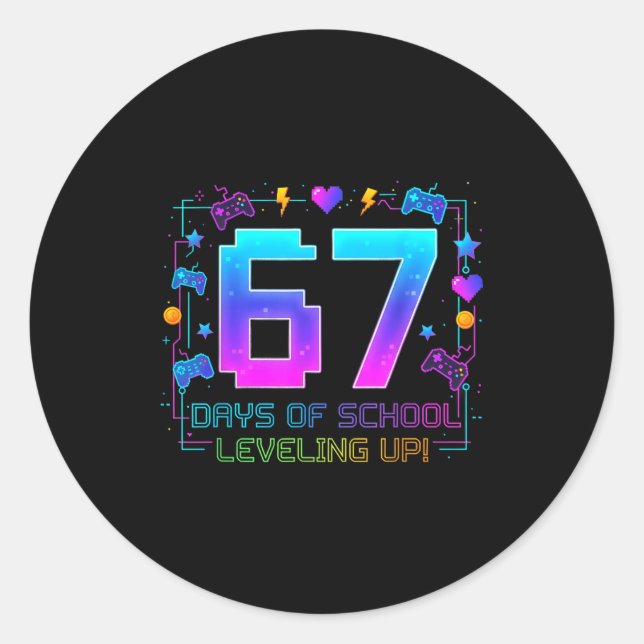 Sticker Rond I Survived 67 Days Of School Retro Gamer Level Up  (Devant)