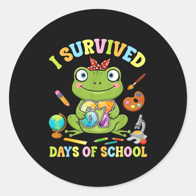 Sticker Rond I Survived Six Seven Days Of School Cute Frog Stud (Devant)