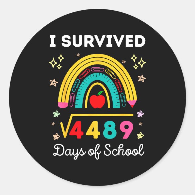 Sticker Rond I Survived Square Root 4489 67 Days Of School Math (Devant)