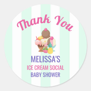Sticker Rond Ice Cream Social Baby shower Événement Merci