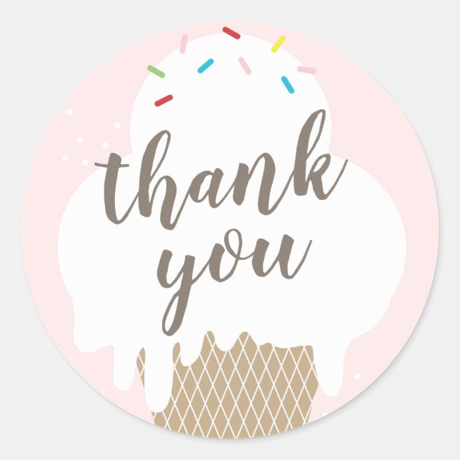 Sticker Rond Ice crème cône rose enfants merci (Devant)