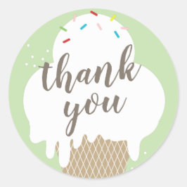 Sticker Rond Ice crème cône vert enfants merci