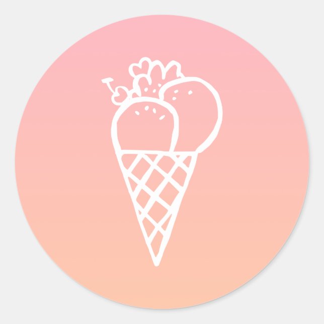 Sticker Rond Icecream Kawaii Doodle Pastel Pink Party Favoriser (Devant)
