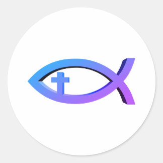 Sticker Rond Ichthus | Symbole de poisson chrétien avec les cla