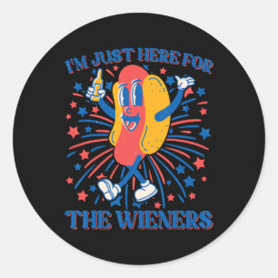 Sticker Rond Ici Pour Les Wieners Hot Dog Drôle 4 juillet