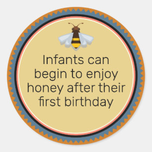 Sticker Rond Icône d'abeille Miel bébé Avertissement Ambre