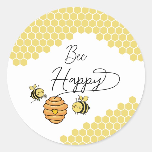Sticker Rond Icône de miel des petites abeilles (Devant)