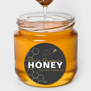 Sticker Rond Icône de miel moderne Honey Gold Bees Noir