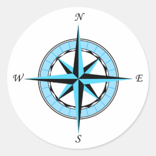 Sticker Rond Icône nautique bleue de rose de boussole