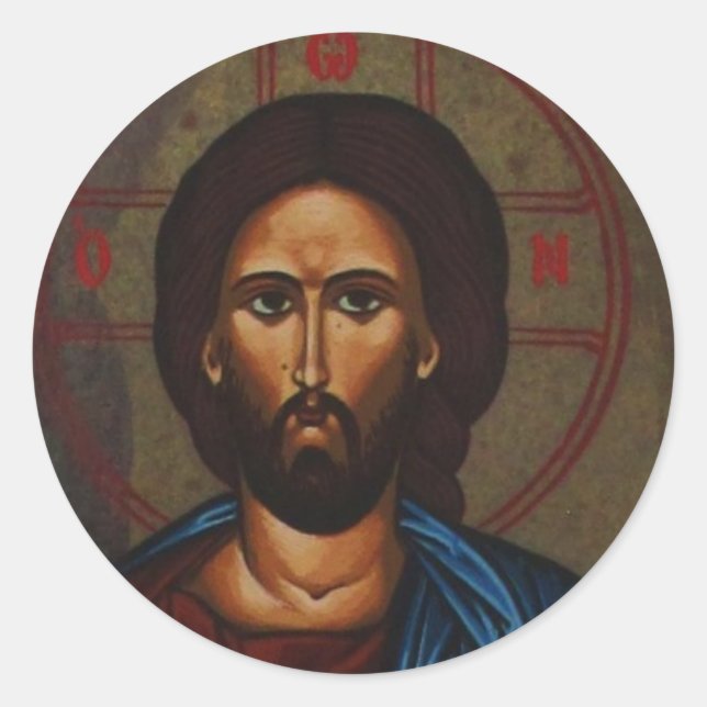 Sticker Rond Icône orthodoxe grecque byzantine JÉSUS CHRIST (Devant)