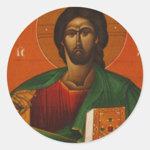 STICKER ROND ICÔNE ORTHODOXE GRECQUE JÉSUS CHRIST