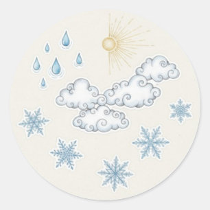 Sticker Rond Icônes météorologiques fantaisistes – Soleil Nuage