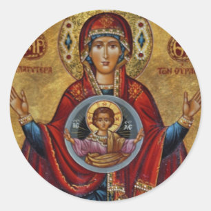 Sticker Rond Iconique 15ème siècle Marie avec Christ Enfant