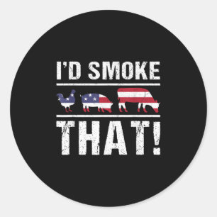 Sticker Rond Id Fumée Que Bbq American Flag - Drill Funny