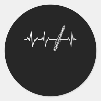 Sticker Rond Idée cadeau Flûte Heartbeat classique Flutist