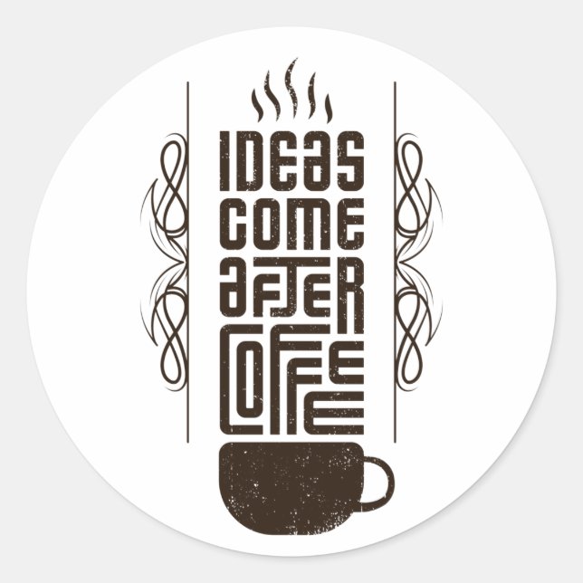 Sticker Rond Idées Après Café, Lettres Typographiques Branchées (Devant)