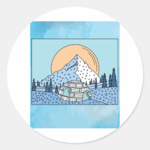 Sticker Rond Igloo paysage de neige et de glace