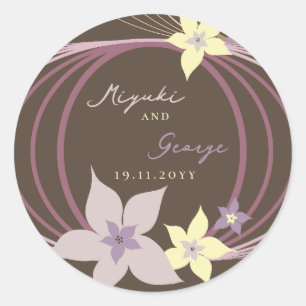 Sticker Rond Ikebana Frangipanier Fleurs Tropicales Violettes M