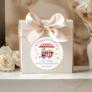 Sticker Rond Il a posé la question ! Baby Shower Popcorn