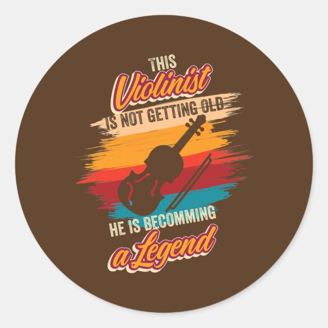 Sticker Rond Il devient une légende Joueur de violon Anniversai (Devant)