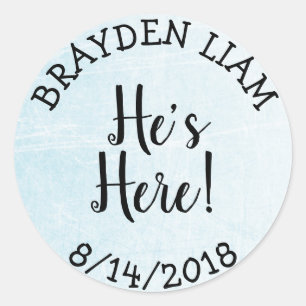 Sticker Rond Il est là, nouveau Faire-part bébé garçon
