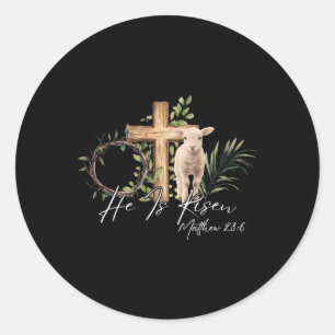 Sticker Rond Il Est Ressuscité Agneau Mouton Croix Jésus Christ