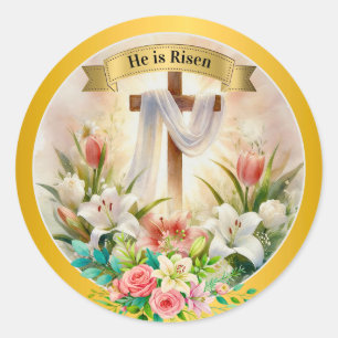 Sticker Rond Il est ressuscité Christian - Pâques religieux